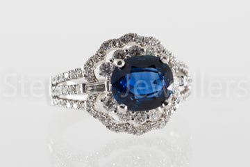 18ct w/g blue sapphire & diamond ring