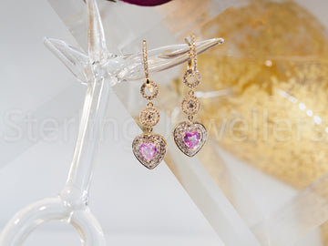 18ct Y/G Pink Sapphire & dia earrings